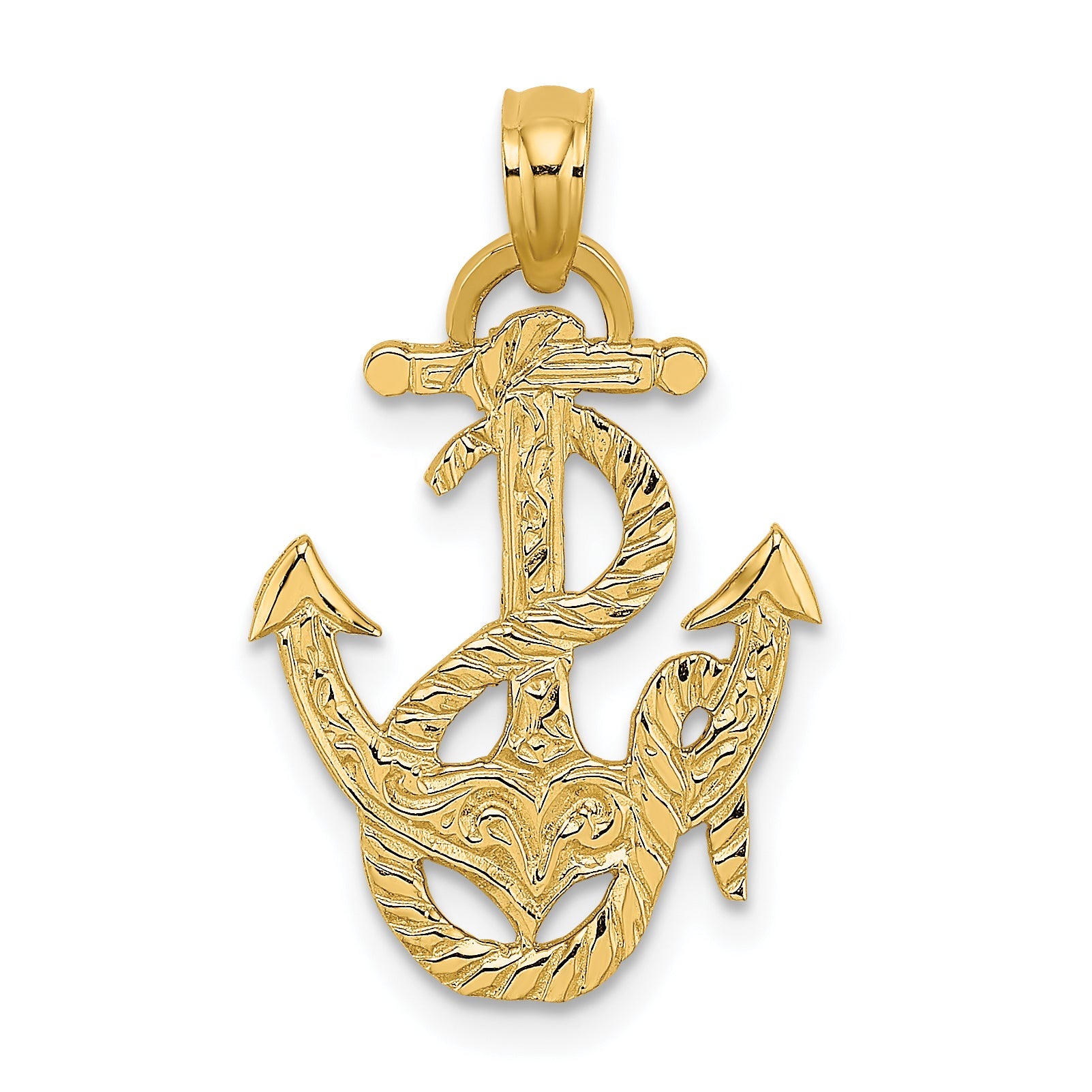 14K Yellow Gold Polished Anchor And Rope Charm