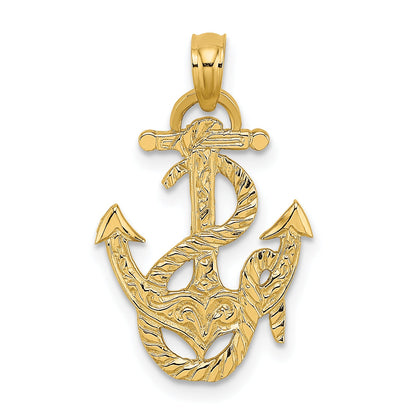 14K Yellow Gold Polished Anchor And Rope Charm