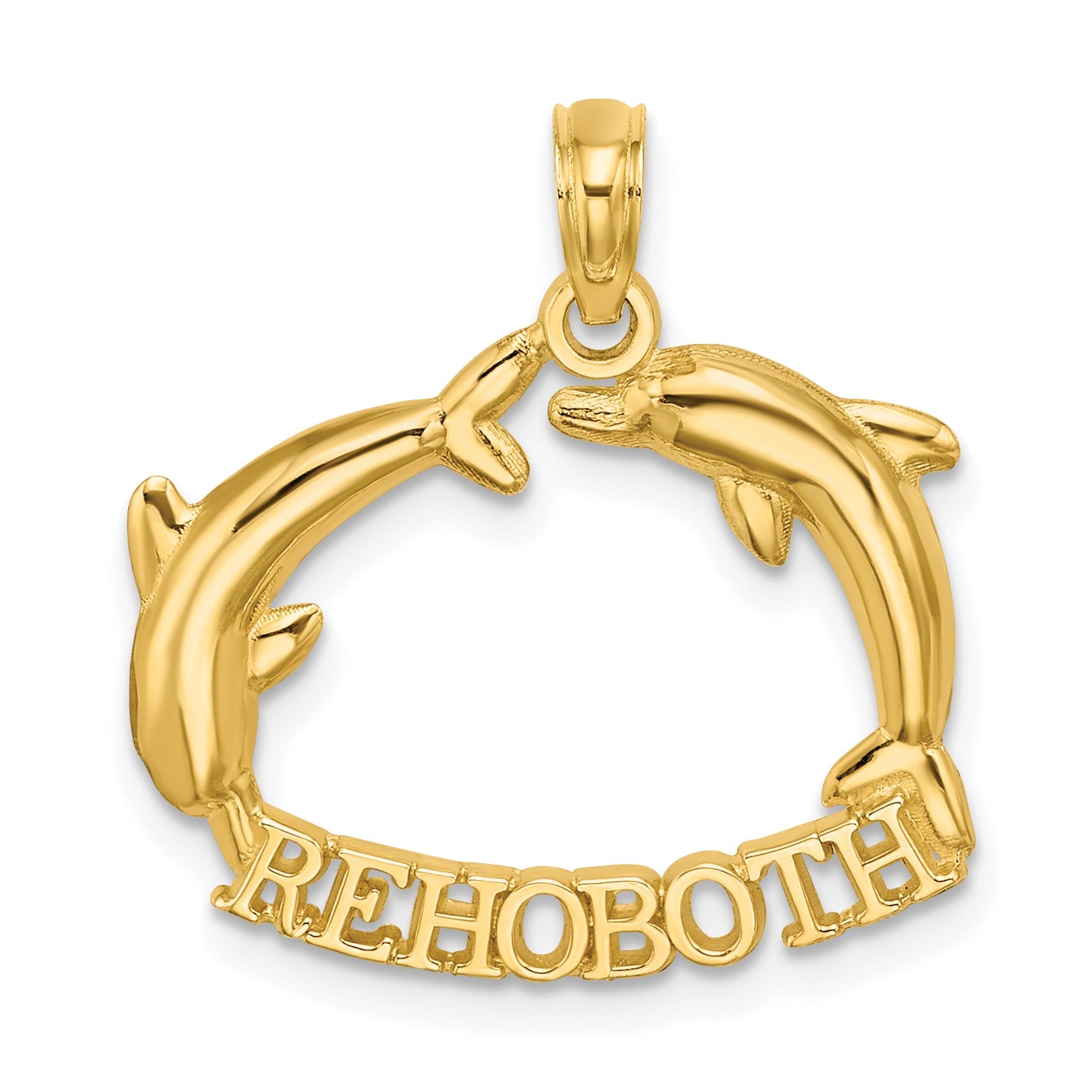 14K Yellow Gold Polished Rehoboth W/ Jumping Dolphins Charm