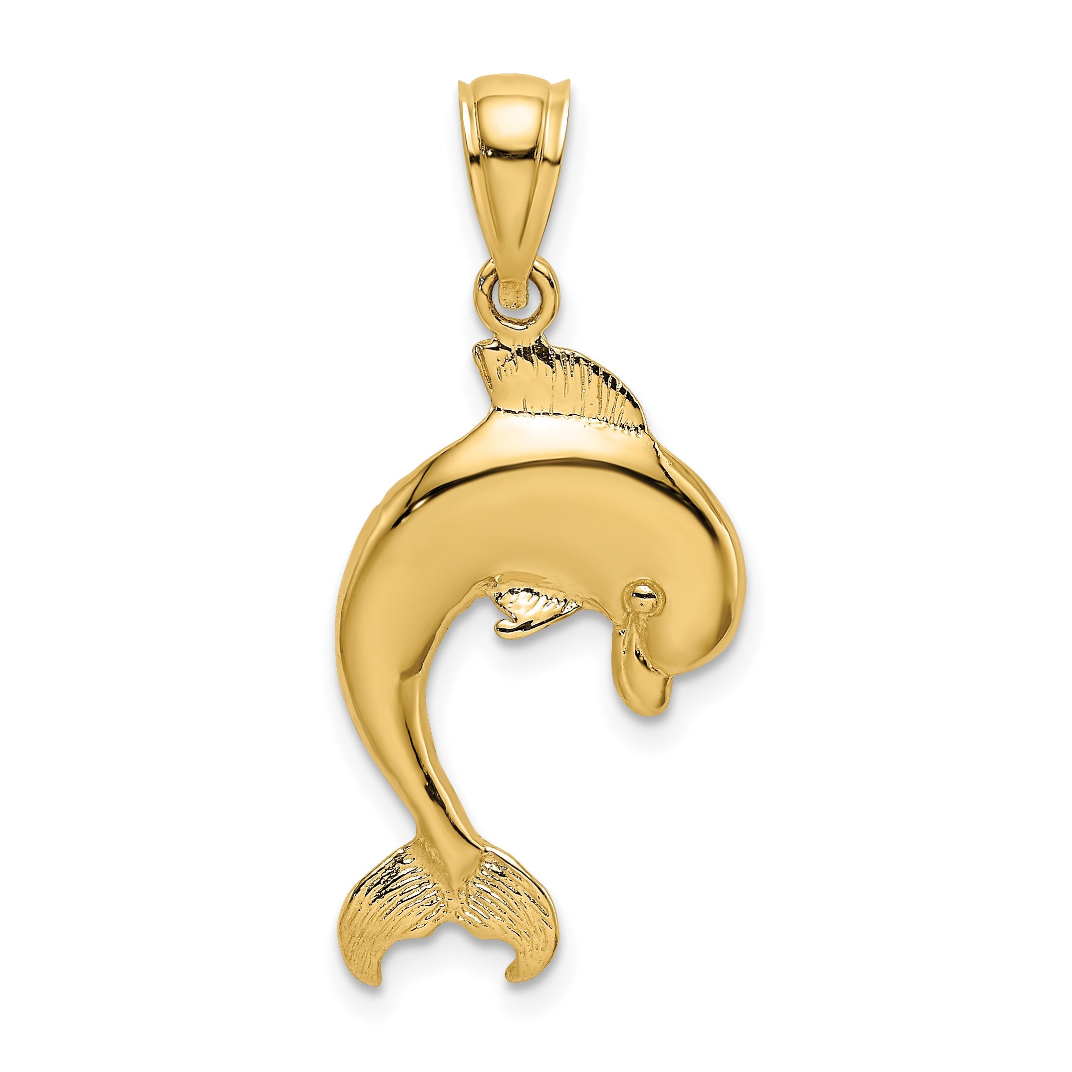 14K Yellow Gold Polished Jumping Dolphin Charm