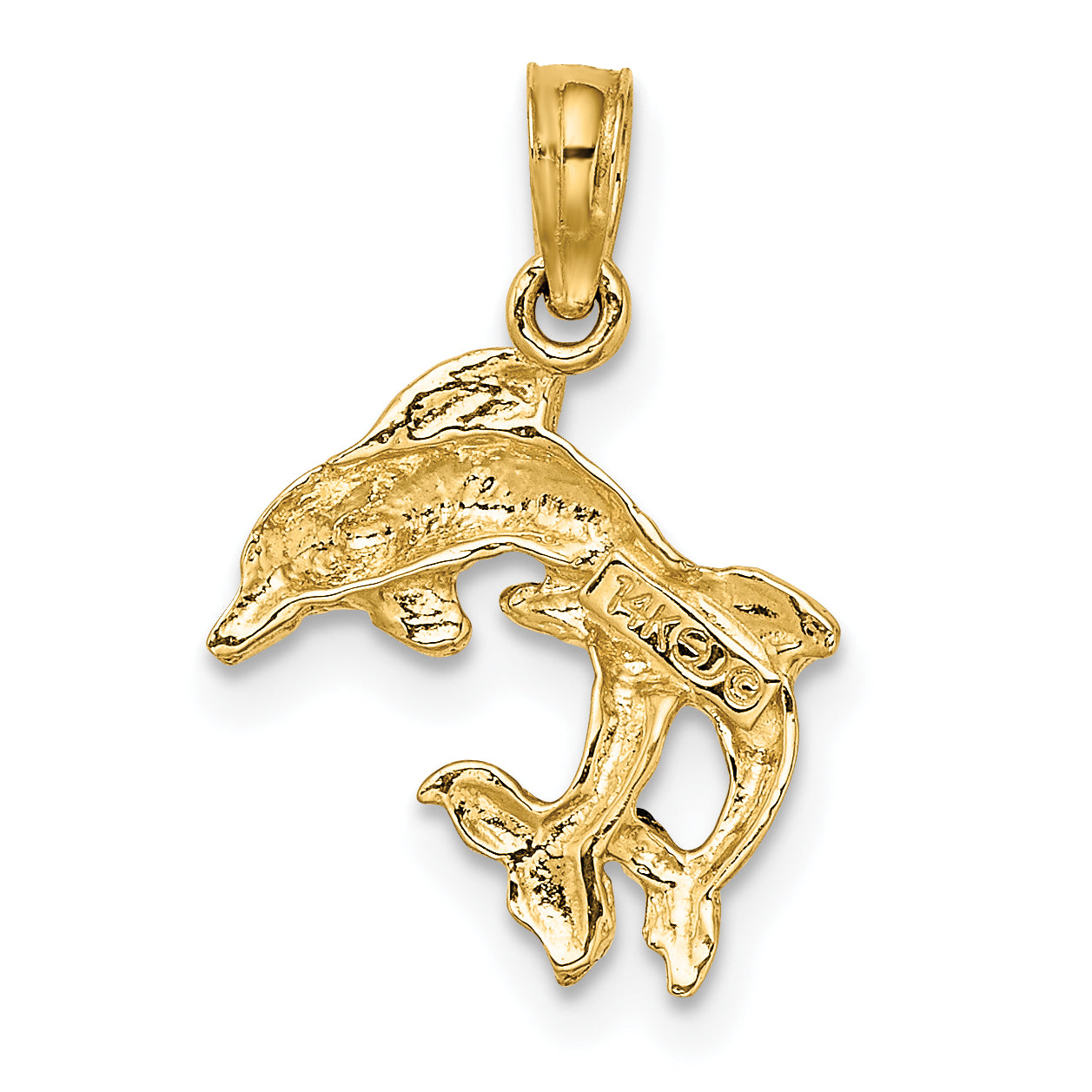 14K Yellow Gold Polished 2-D Mini Double Dolphins Charm