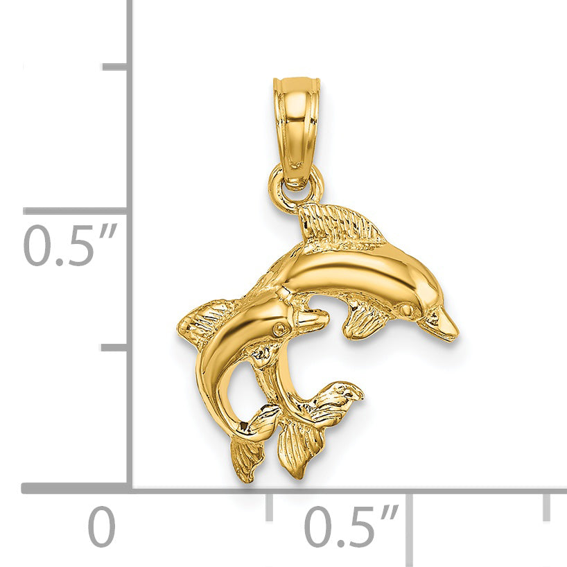 14K Yellow Gold Polished 2-D Mini Double Dolphins Charm