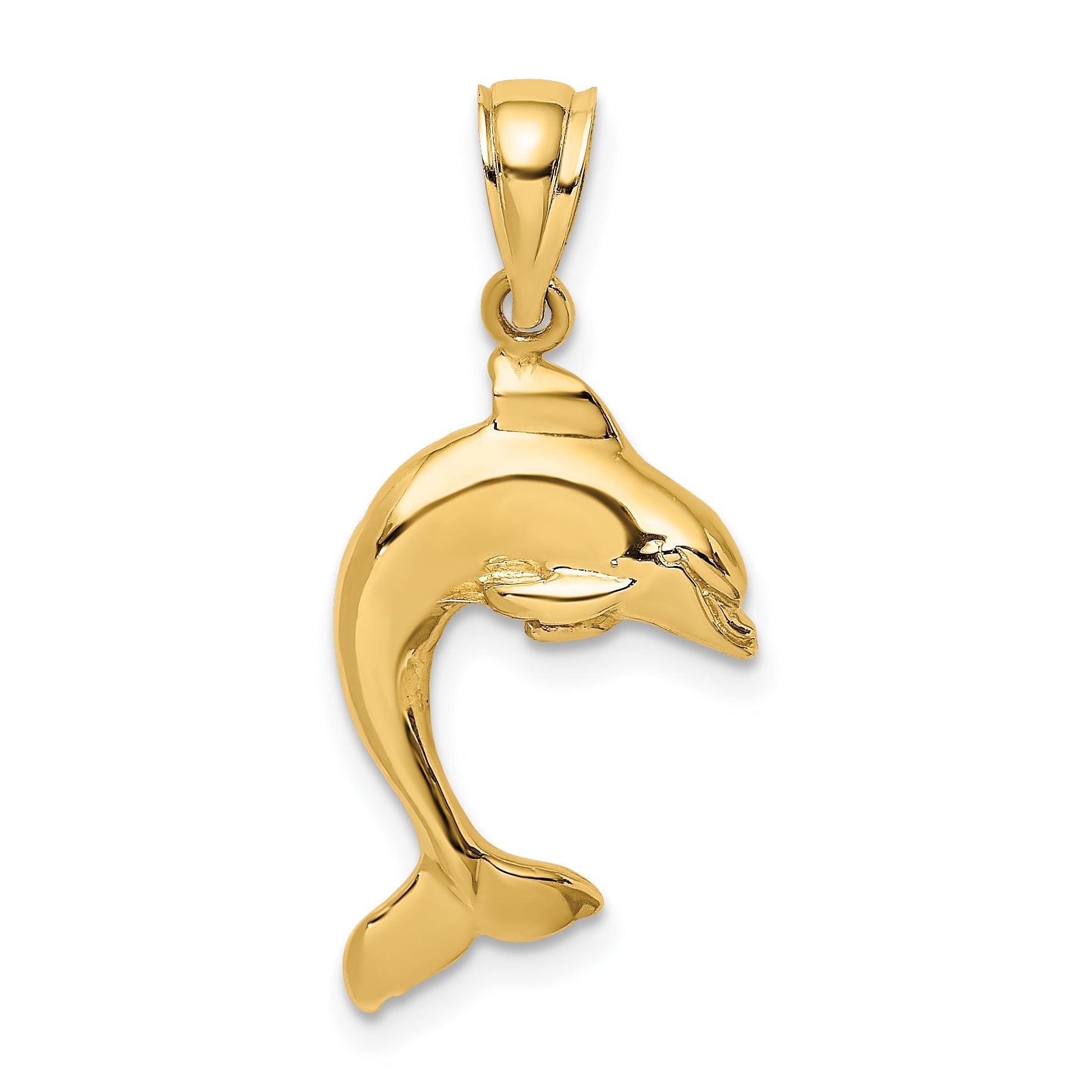 14K Yellow Gold 2-D Polished Dolphin Jumping Charm