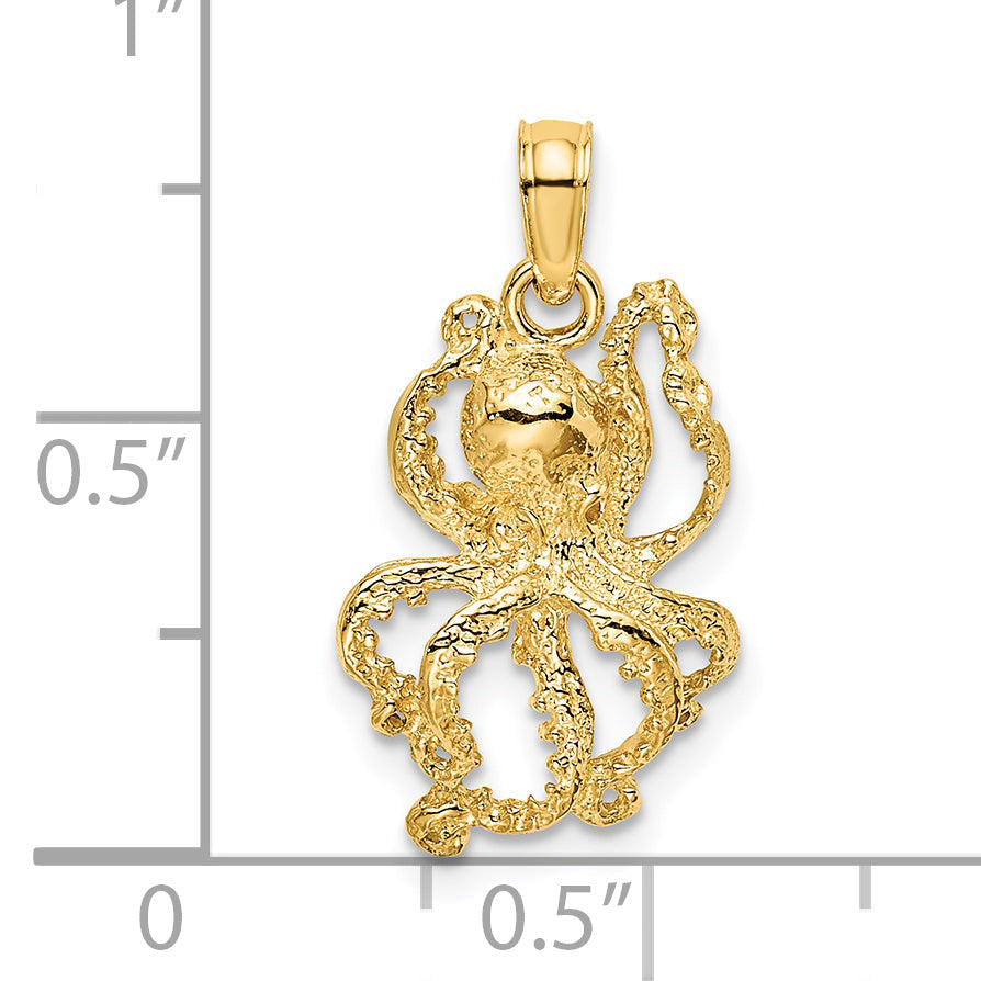 14K Yellow Gold Textured Octopus Charm