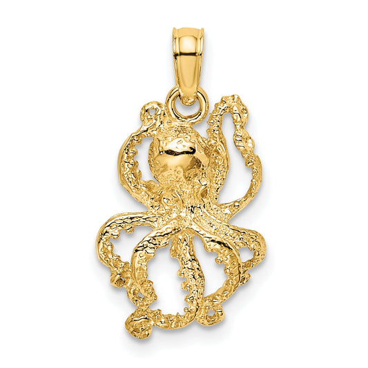 14K Yellow Gold Textured Octopus Charm