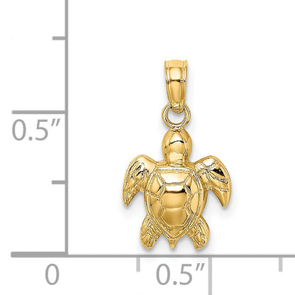 14K Yellow Gold Textured Mini Sea Turtle Charm