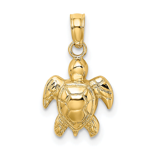 14K Yellow Gold Textured Mini Sea Turtle Charm