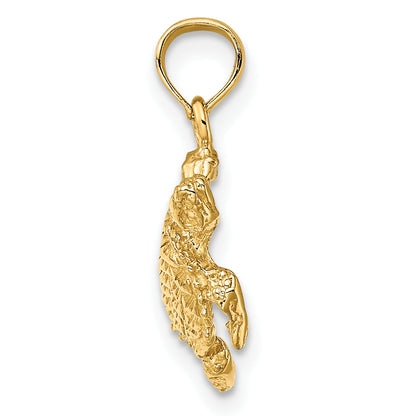 14K Yellow Gold Sea Turtle With Tail Charm