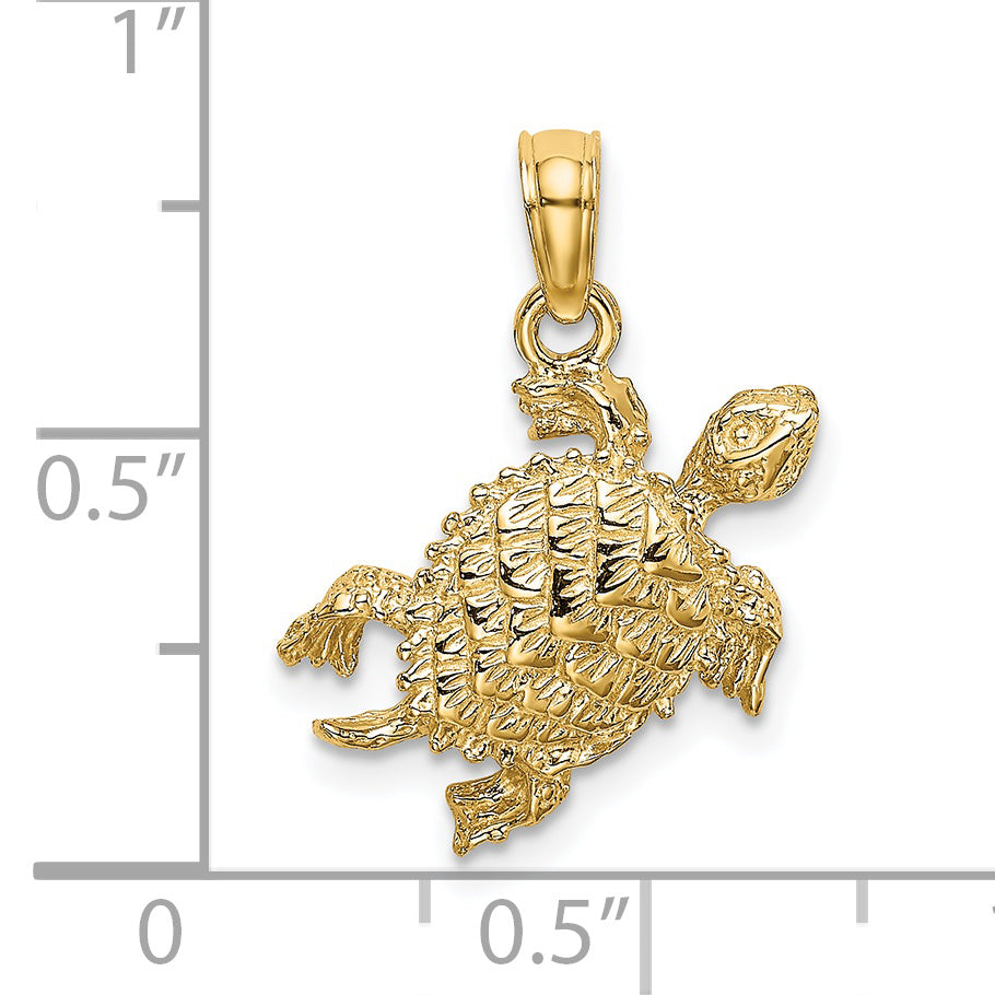14K Yellow Gold Sea Turtle With Tail Charm