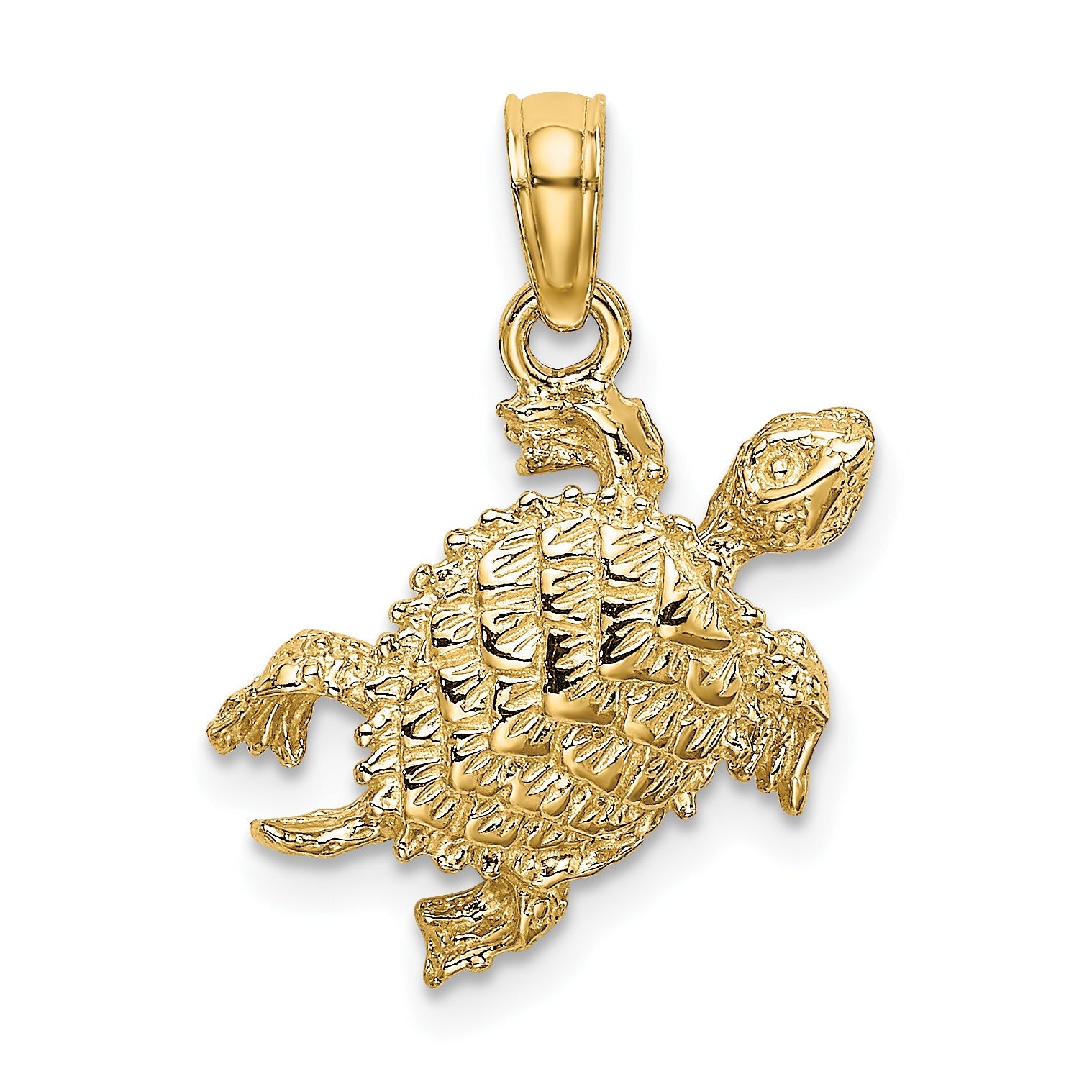 14K Yellow Gold Sea Turtle With Tail Charm