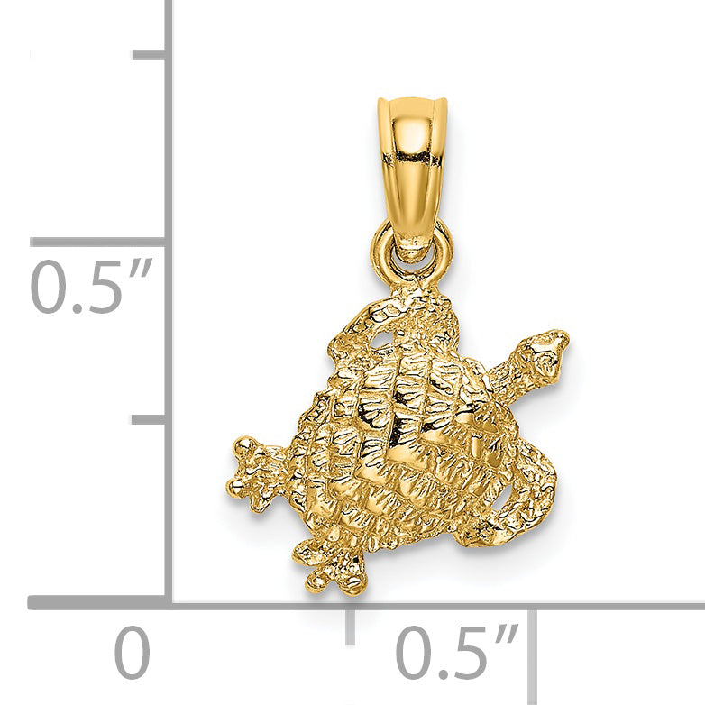 14K Yellow Gold Textured Sea Turtle Charm