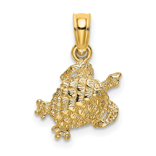 14K Yellow Gold Textured Sea Turtle Charm