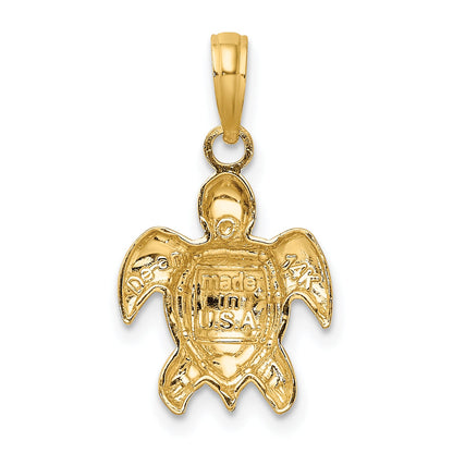 14K Yellow Gold Textured Sea Turtle Charm
