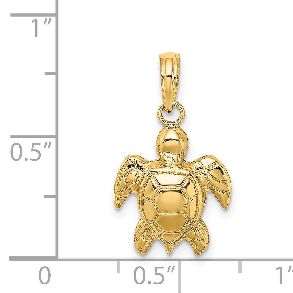 14K Yellow Gold Textured Sea Turtle Charm