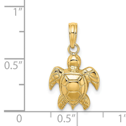 14K Yellow Gold Textured Sea Turtle Charm