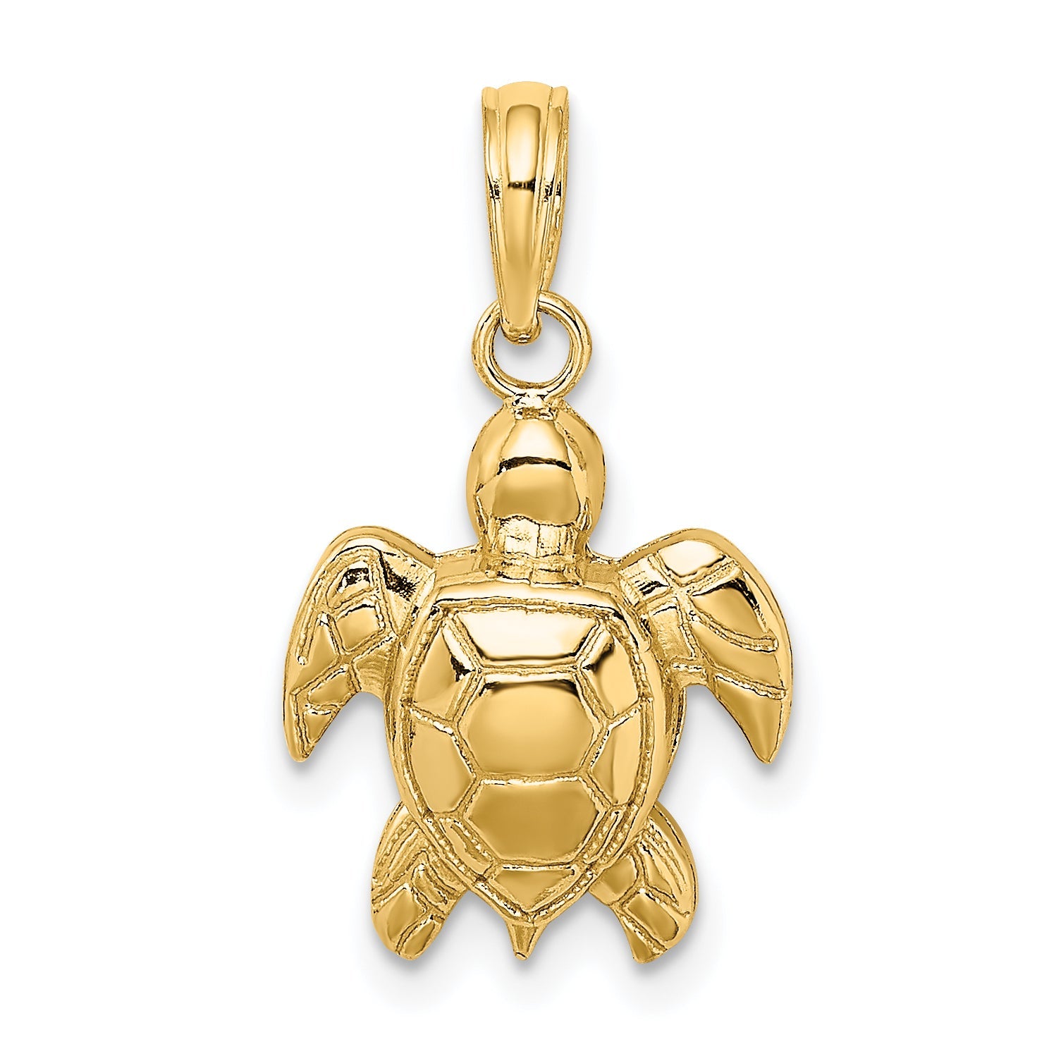 14K Yellow Gold Textured Sea Turtle Charm