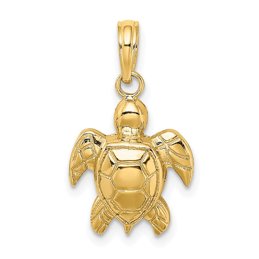 14K Yellow Gold Textured Sea Turtle Charm