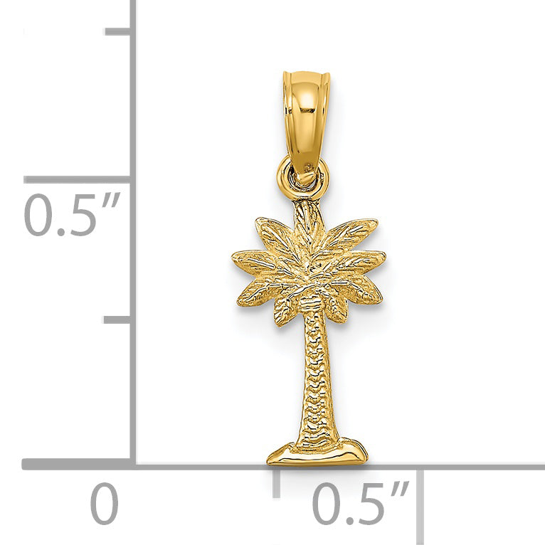 14K Yellow Gold 2-D Textured Mini Palmetto Palm Tree Charm