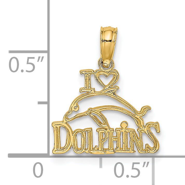 14K Yellow Gold I Heart Dolphins W/ Dolphin Charm
