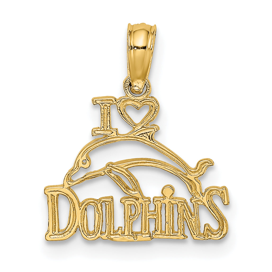 14K Yellow Gold I Heart Dolphins W/ Dolphin Charm
