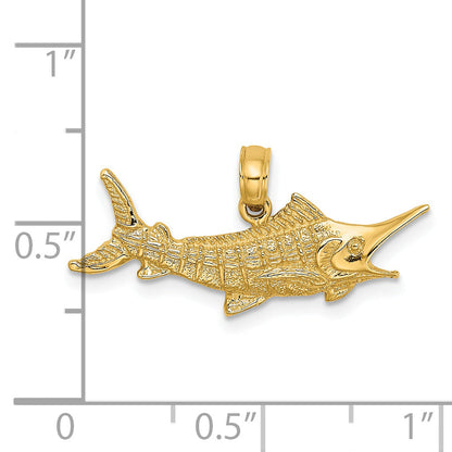 14K Yellow Gold Textured 2-D Marlin Fish Charm