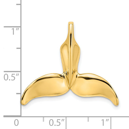 14K Yellow Gold 3-D Polished Engraved Whale Tail Chain Slide