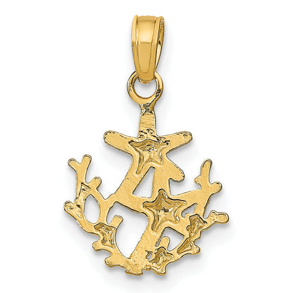 14K Yellow Gold Textured Mini Double Starfish And Coral Charm