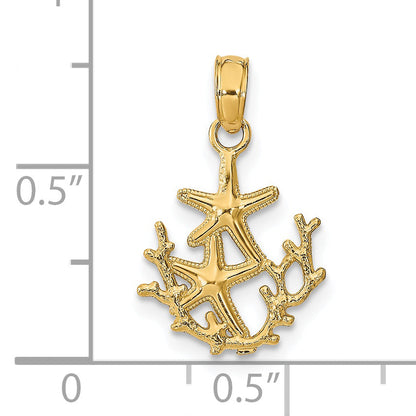 14K Yellow Gold Textured Mini Double Starfish And Coral Charm