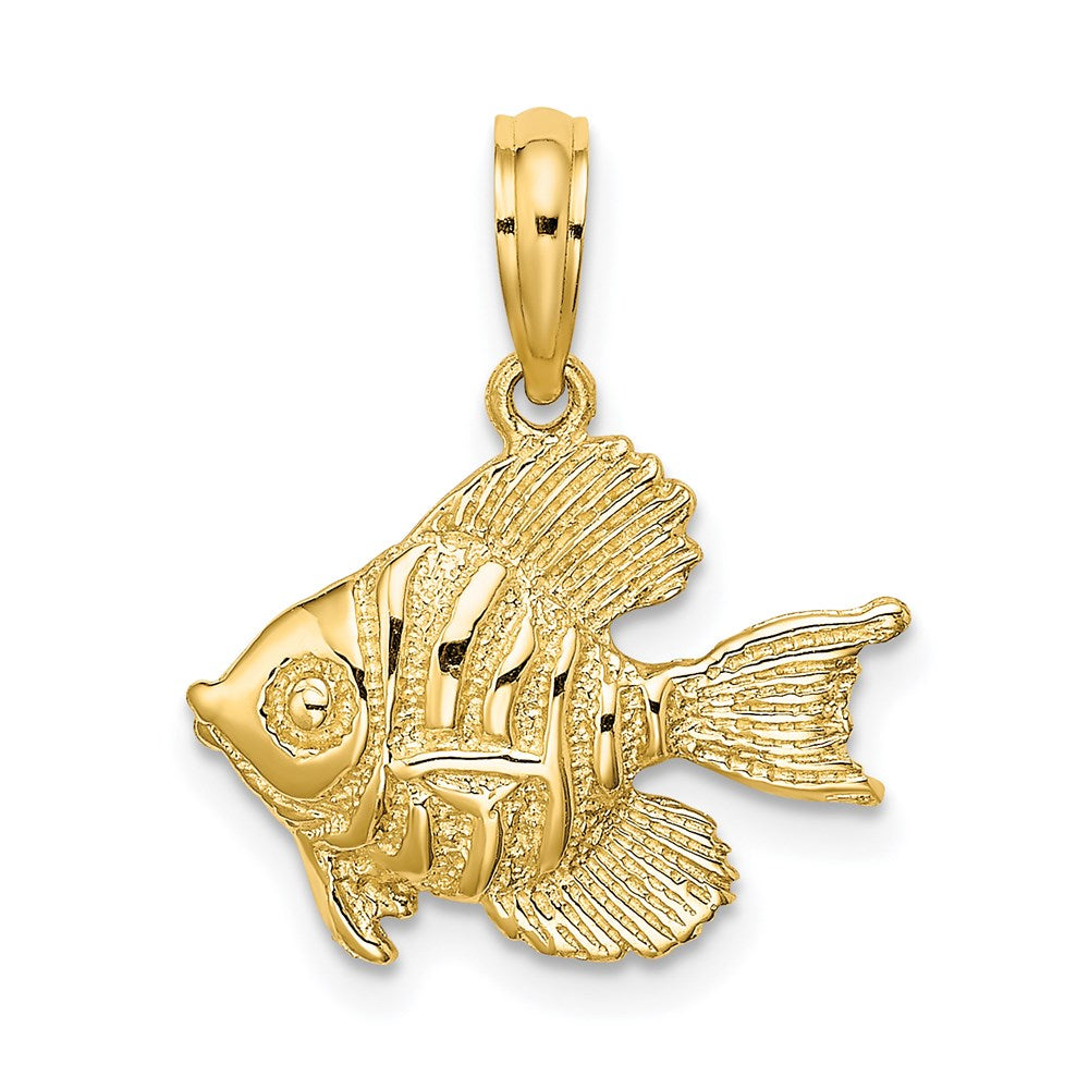 14K Yellow Gold Polished Engraved Fish Charm