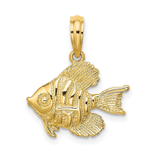 14K Yellow Gold Polished Engraved Fish Charm
