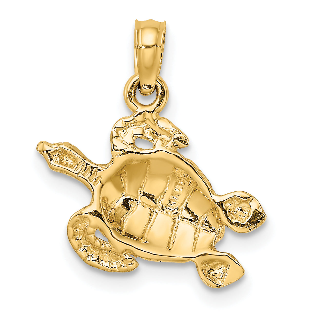 14K Yellow Gold Textured Sea Turtle Charm