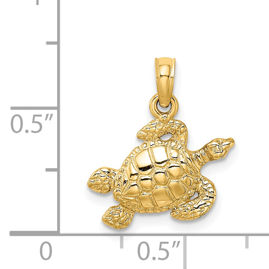 14K Yellow Gold Textured Sea Turtle Charm