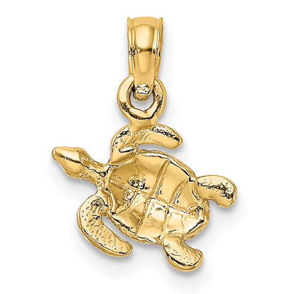 14K Yellow Gold Textured Sea Turtle Charm