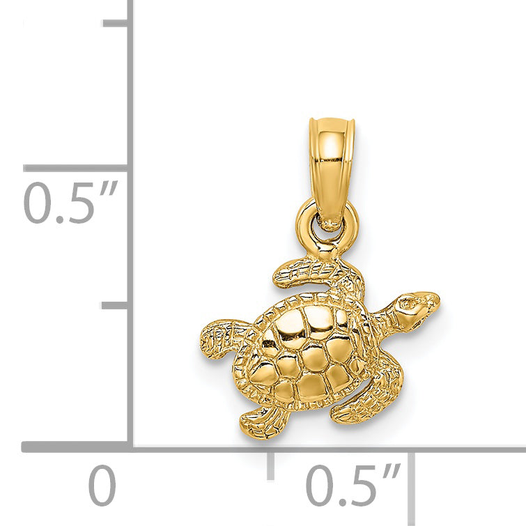 14K Yellow Gold Textured Sea Turtle Charm