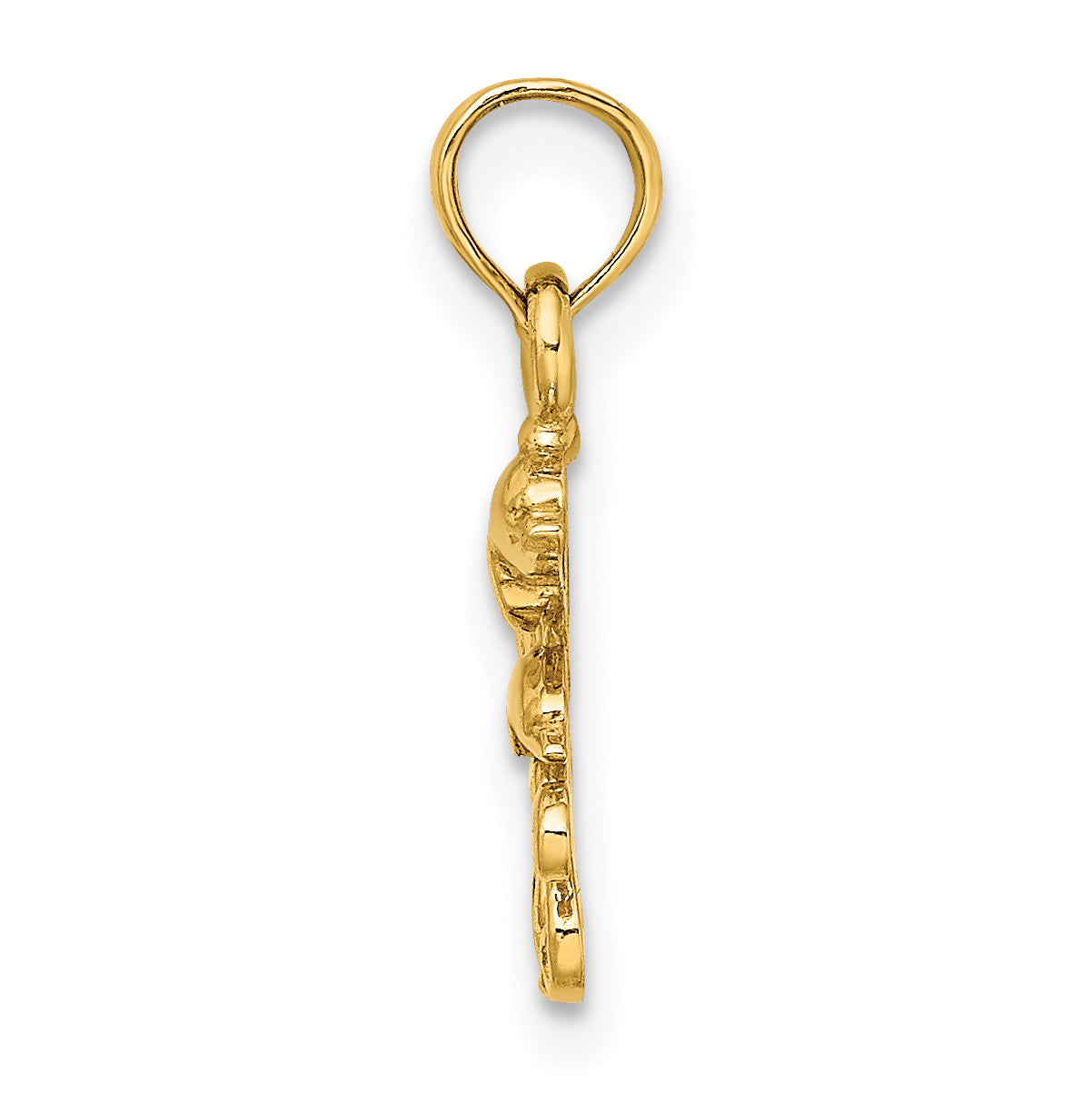 14K Yellow Gold Textured Mini Double Dolphins And Waves Charm