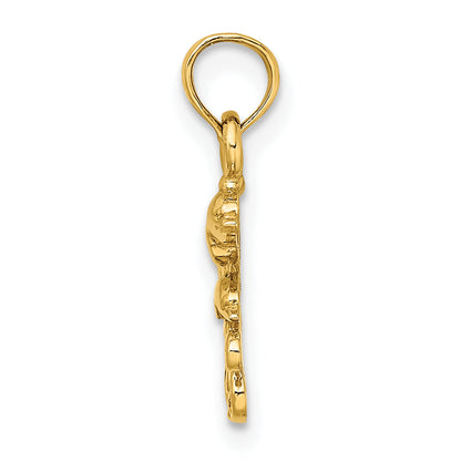 14K Yellow Gold Textured Mini Double Dolphins And Waves Charm