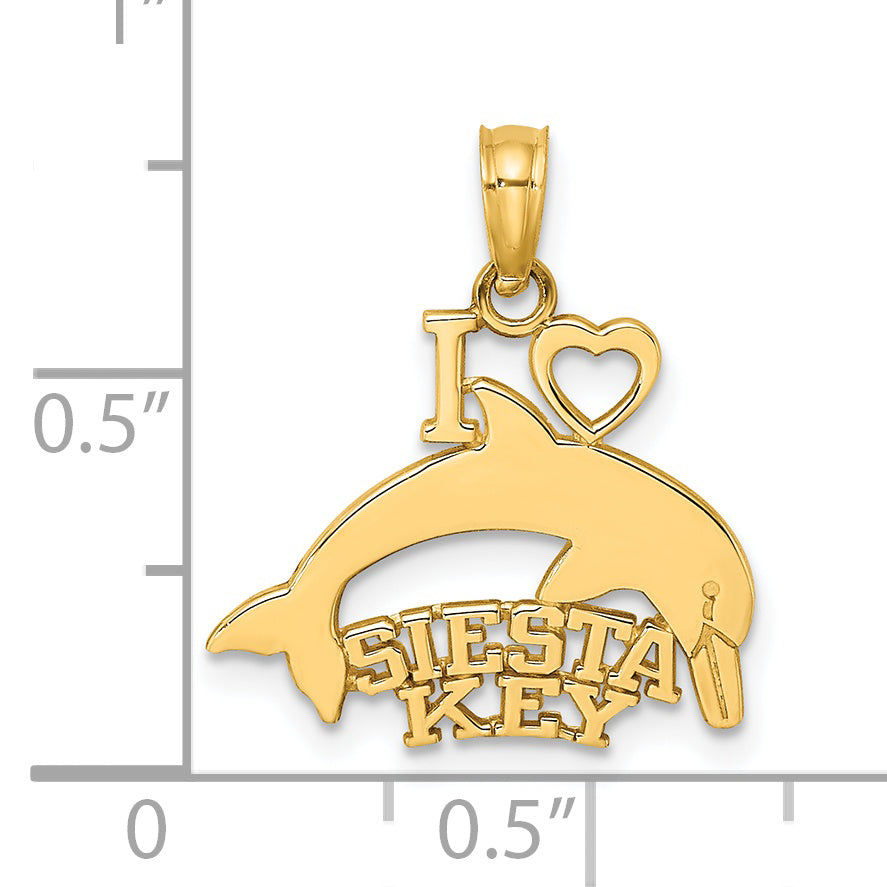 14K Yellow Gold I Heart Siesta Key With Dolphin Charm