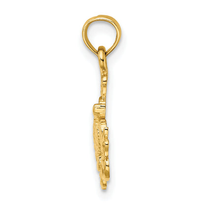 14K Yellow Gold Textured Mini Sea Turtle And Kelp Charm