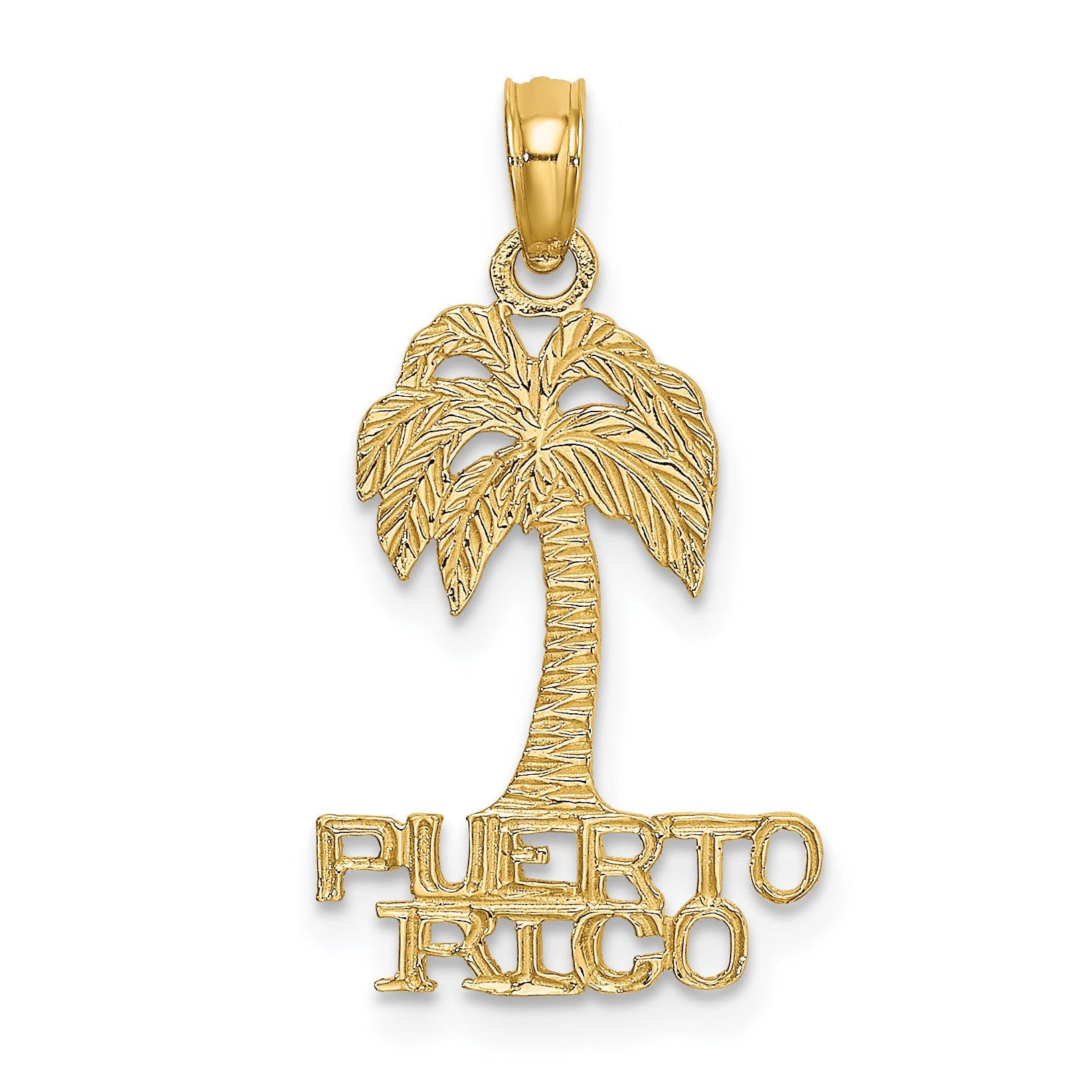 14K Yellow Gold Flat Puerto Rico Under Palm Tree Charm