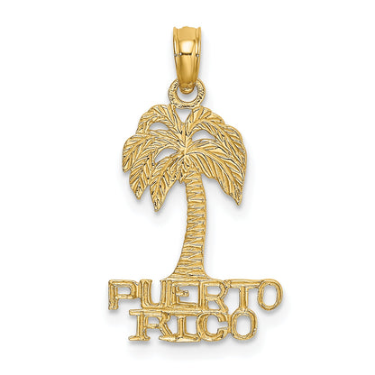 14K Yellow Gold Flat Puerto Rico Under Palm Tree Charm