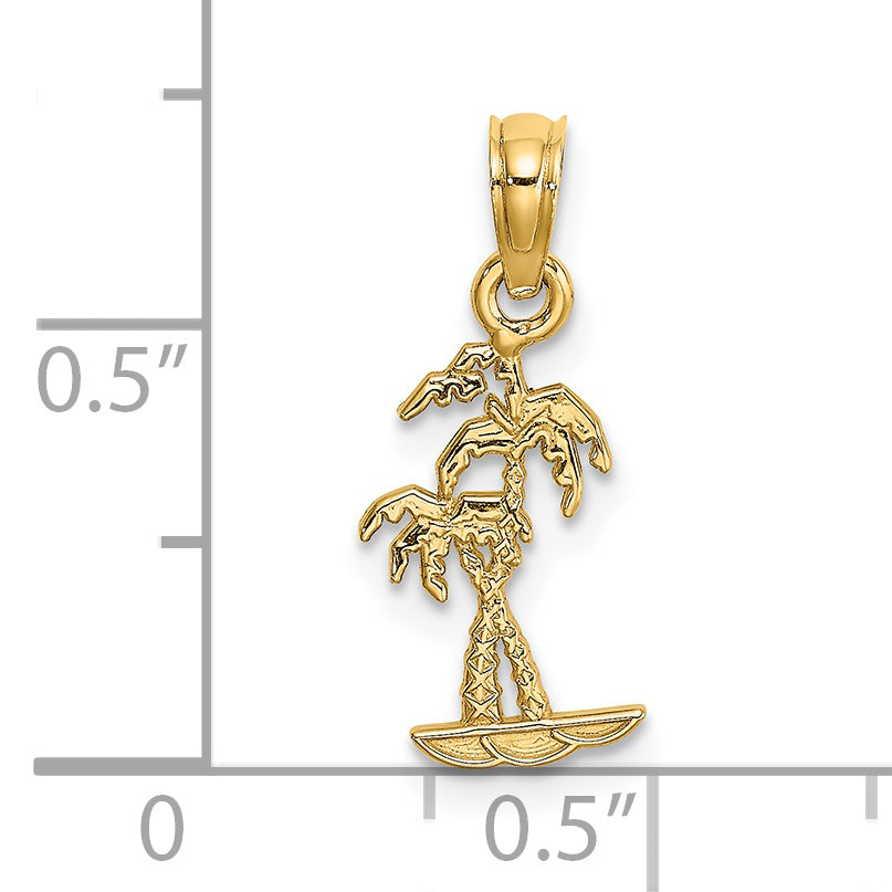14K Yellow Gold Texture Mini Double Palm Trees Charm