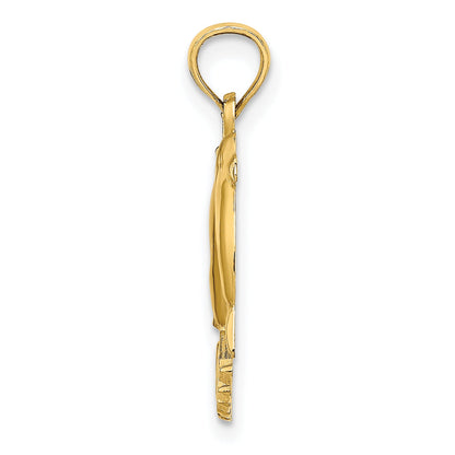 14K Yellow Gold Polished Ocean City W/ Jumping Dolphins Charm