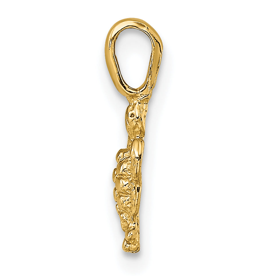 14K Yellow Gold Mini Sea Turtle With Fixed Bail Charm