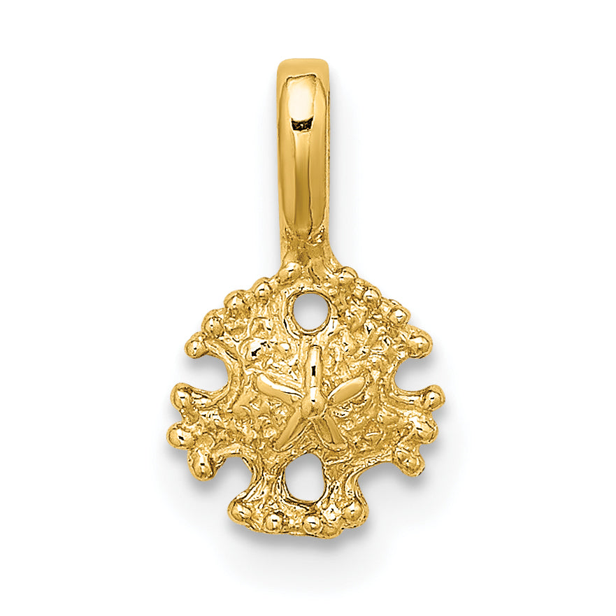 14K Yellow Gold Mini Sand Dollar With Fixed Bail Charm