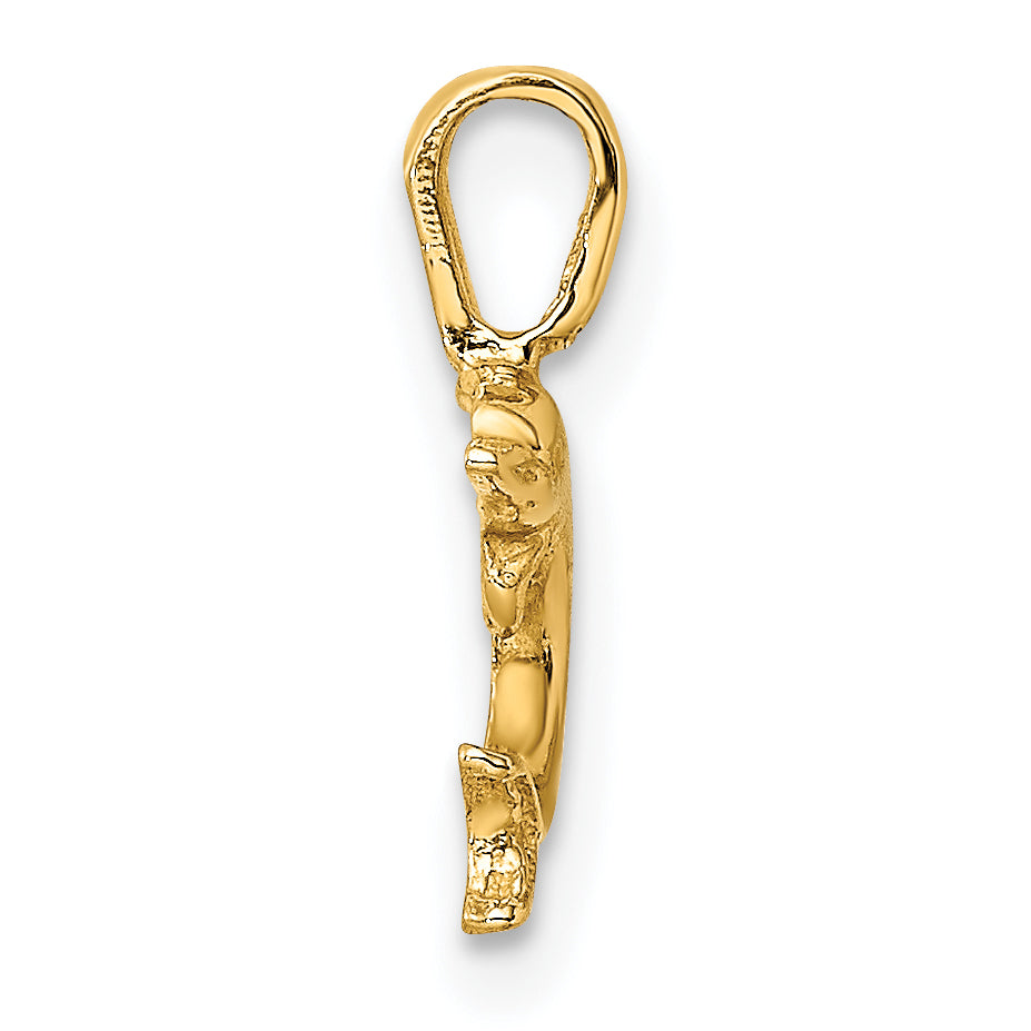 14K Yellow Gold Mini Jumping Dolphin With Fixed Bail Charm