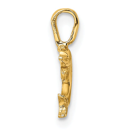 14K Yellow Gold Mini Jumping Dolphin With Fixed Bail Charm