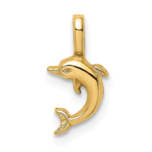 14K Yellow Gold Mini Jumping Dolphin With Fixed Bail Charm