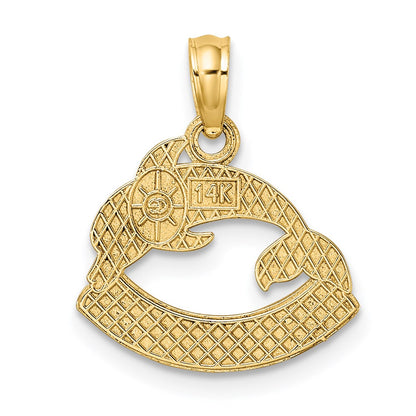 14K Yellow Gold Textured Nags Head W/ Dolphin Charm
