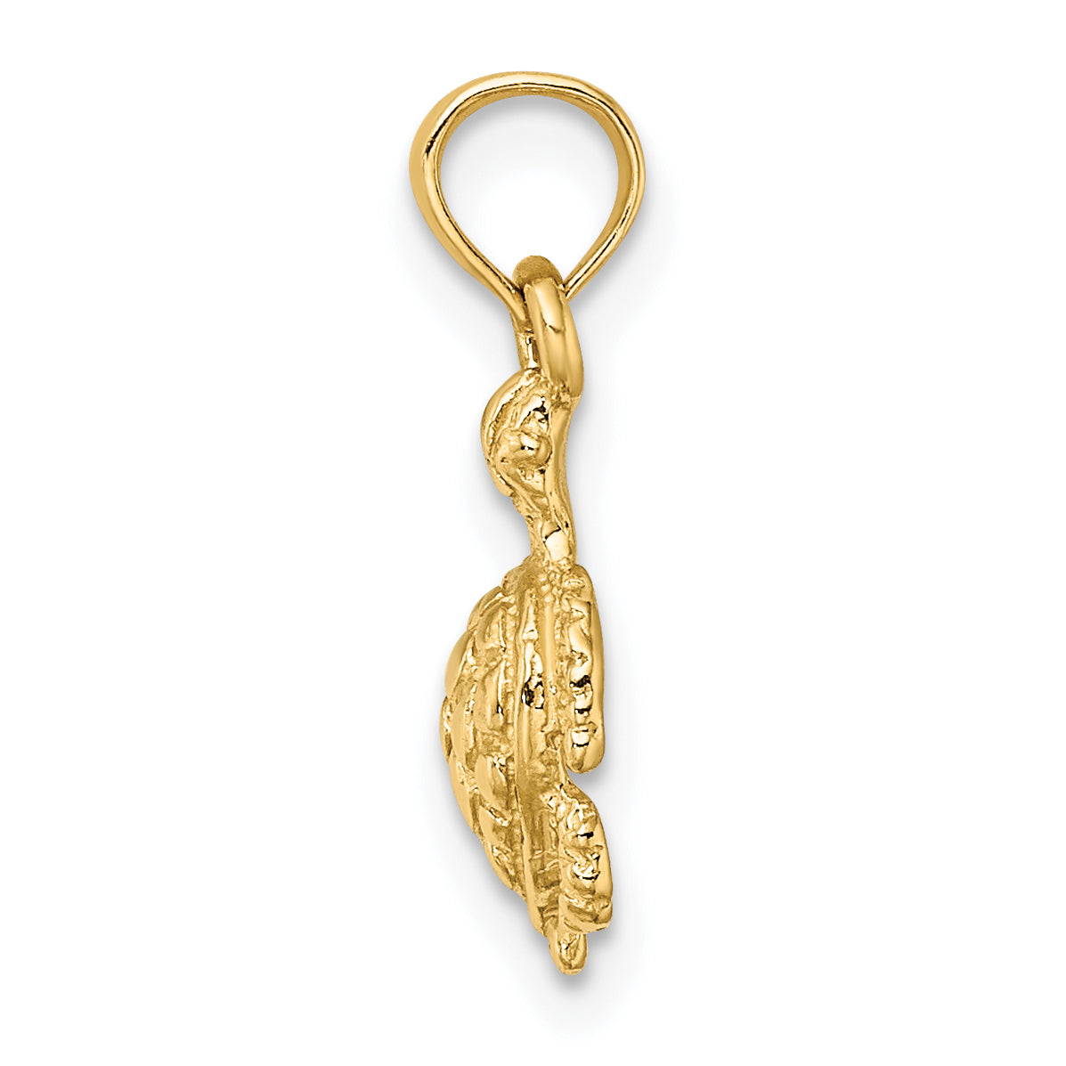 14K Yellow Gold Textured Sea Turtle Charm