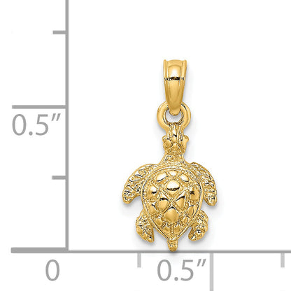 14K Yellow Gold Textured Sea Turtle Charm